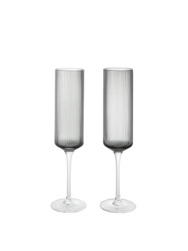 Ripple Champagne Flutes - Set of 2 - Smoked Grey